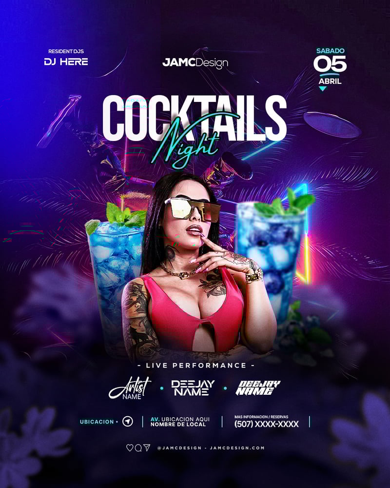Cocktails Night Flyer Template PSD