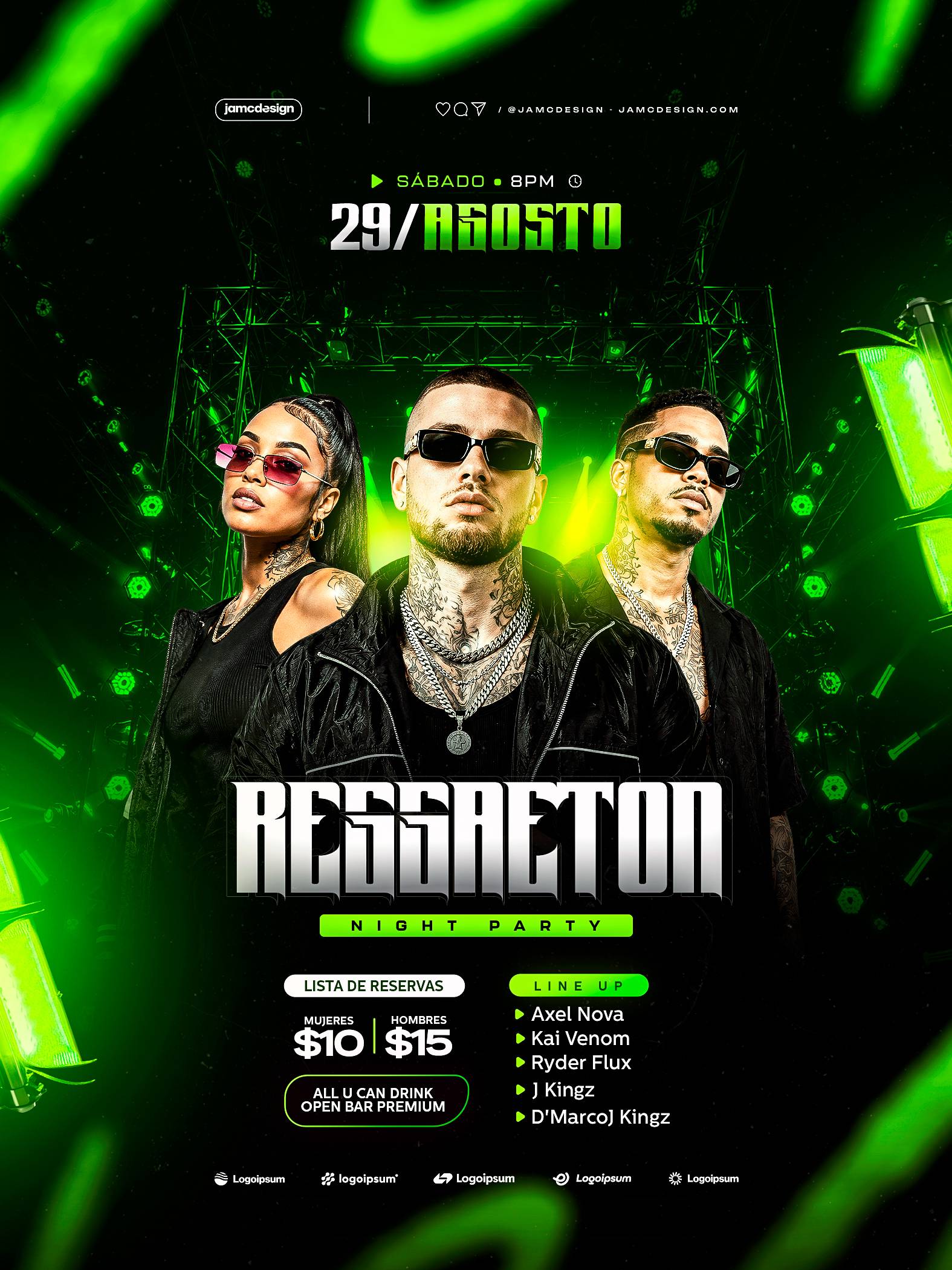 Reggaeton Night Party Design Flyer Template PSD Editable