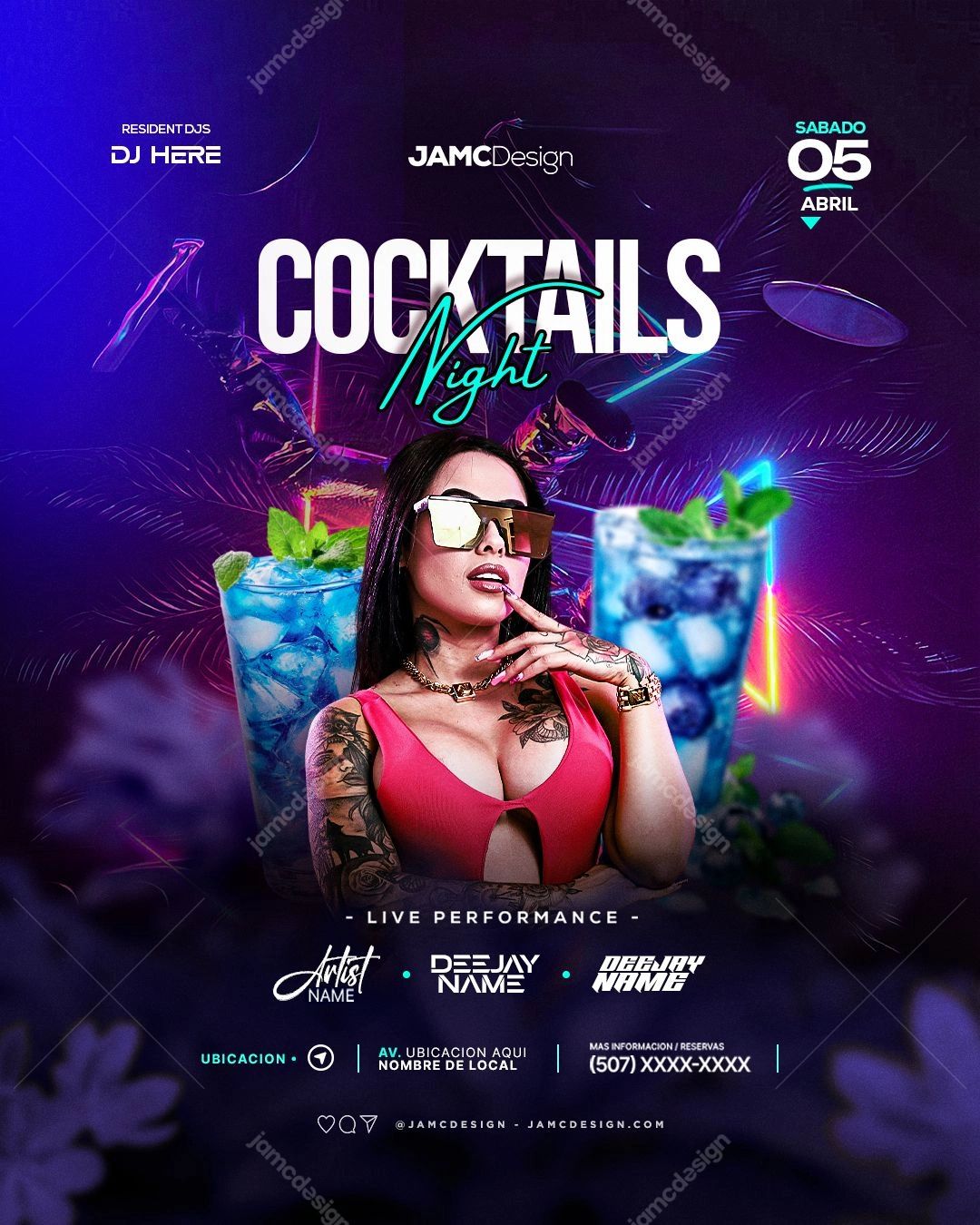 Cocktails Night Flyer Template PSD