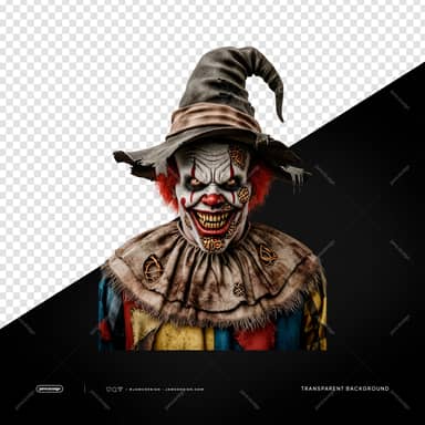 Creepy Clown With Witch Hat Horror Carnival Character PNG Transparent