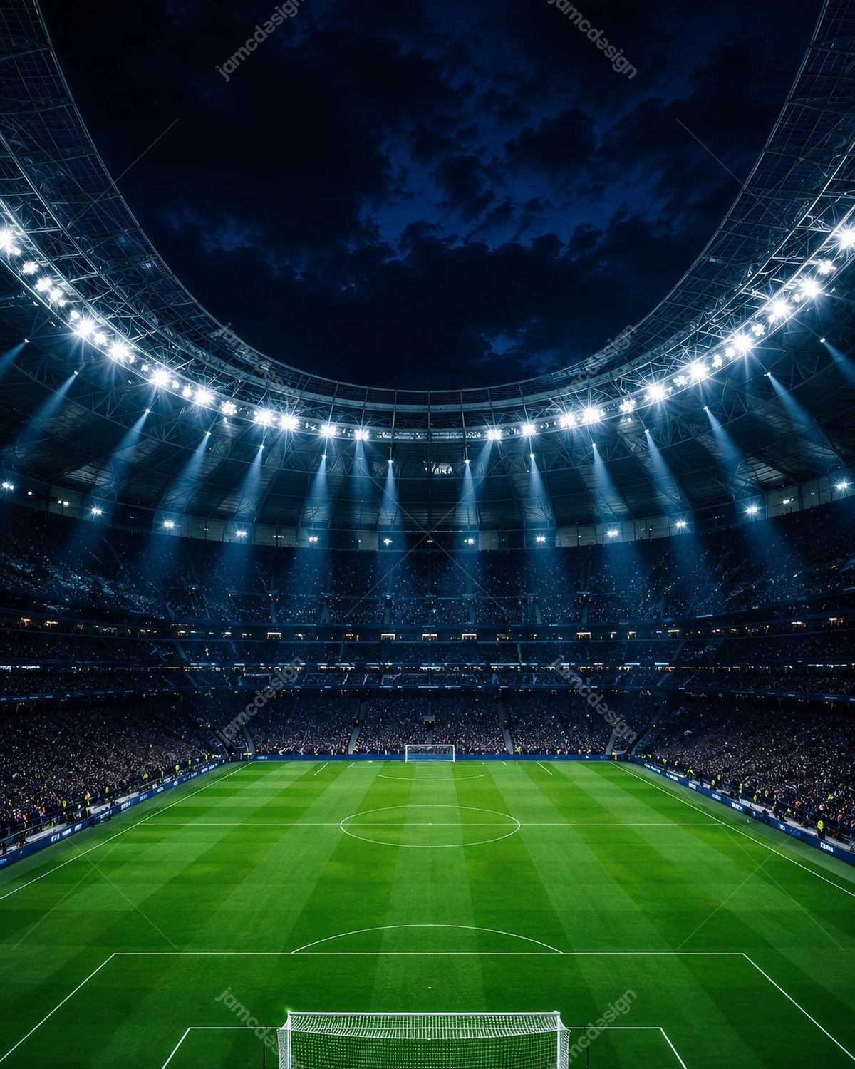 Dramatic Football Arena Under Night Sky Background