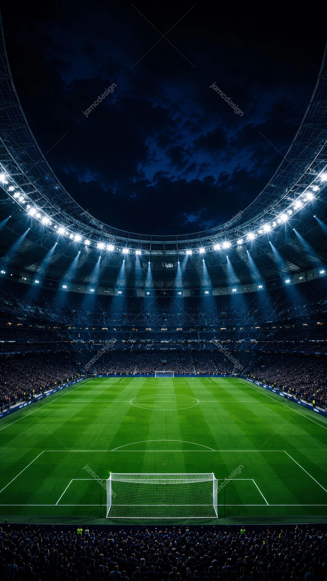 Dramatic Football Arena Under Night Sky Background