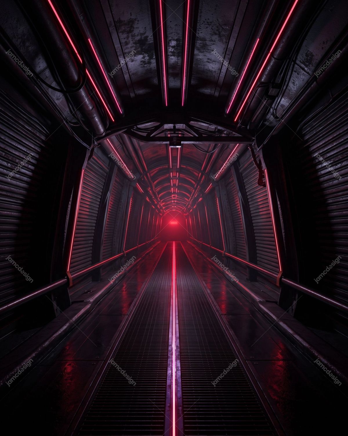 Futuristic Neon Lights Tunnel Sci Fi Background