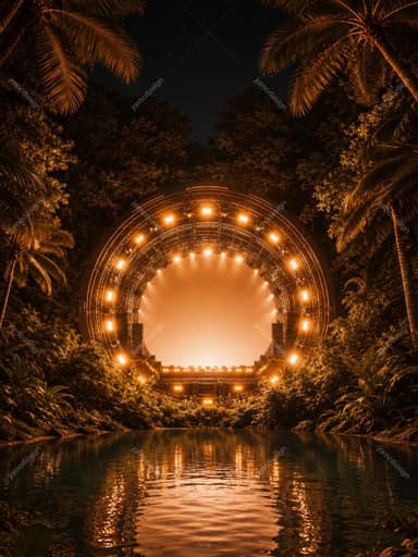 Amber Jungle Concert Stage Glowing Arch Background JPG
