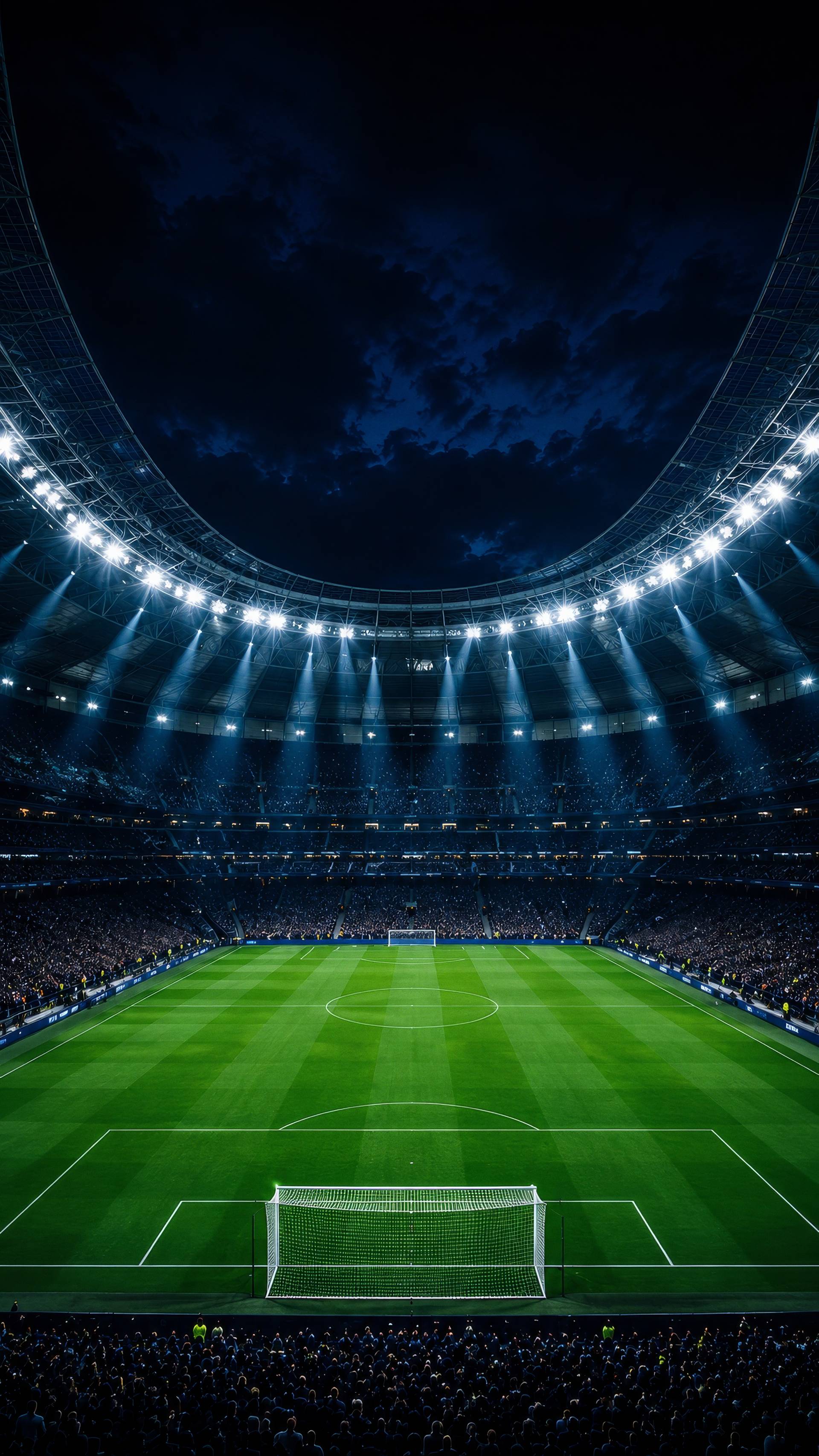 Dramatic Football Arena Under Night Sky Background