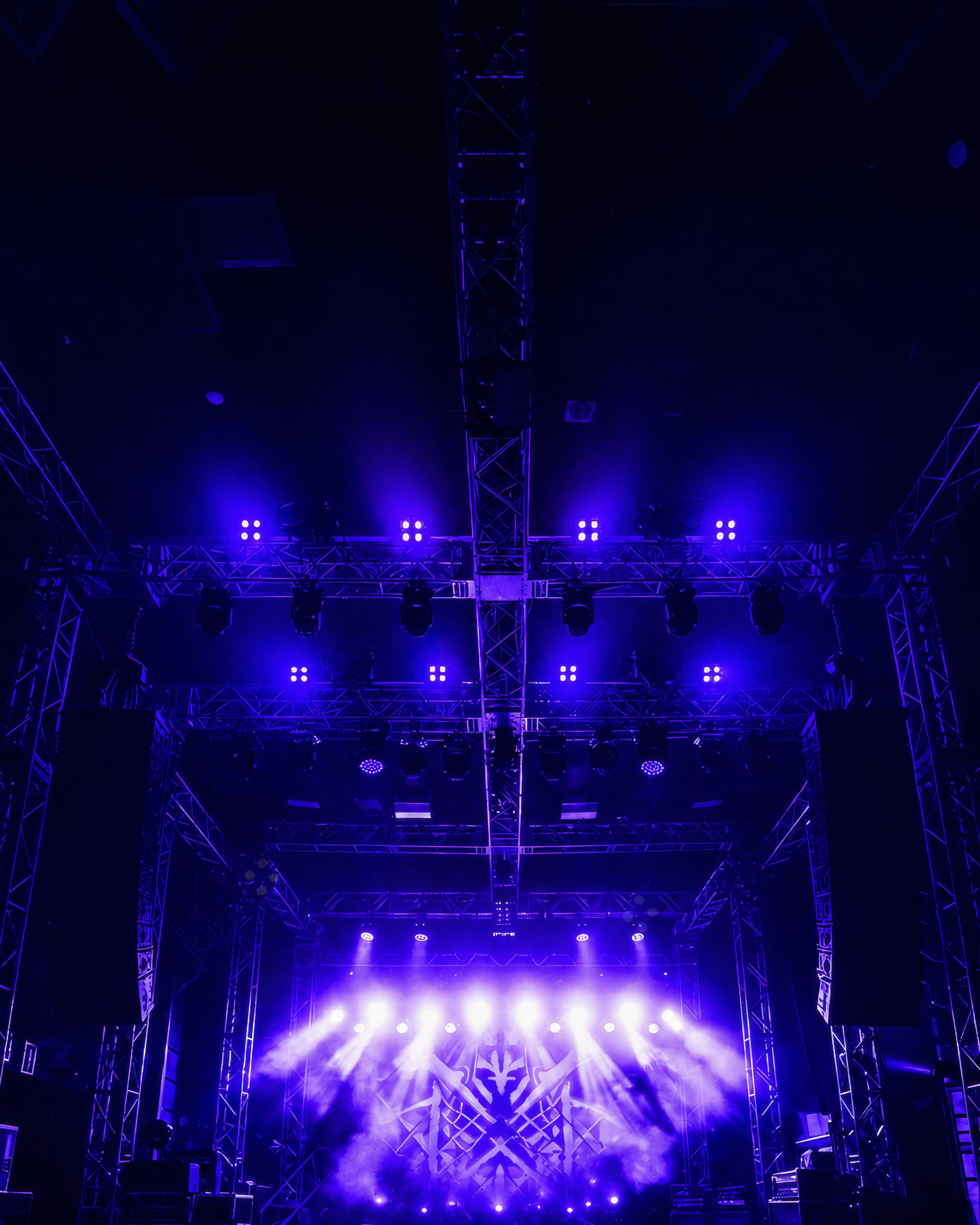 Night Concert Stage With Purple Lights Background