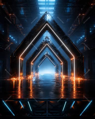 Futuristic Industrial Neon Portal Background