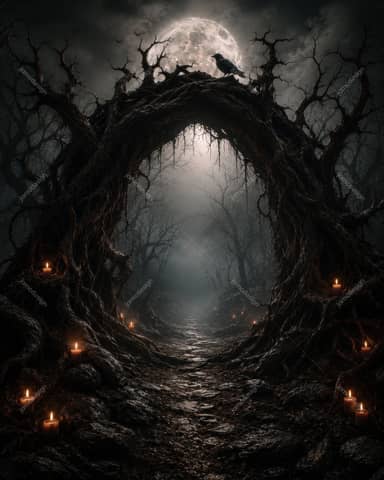 Haunted Mansion Forest Path Halloween Background