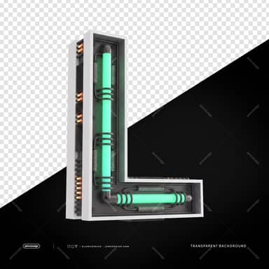 Letra L 3D Industrial Futurista de Néon PNG Fundo Transparente