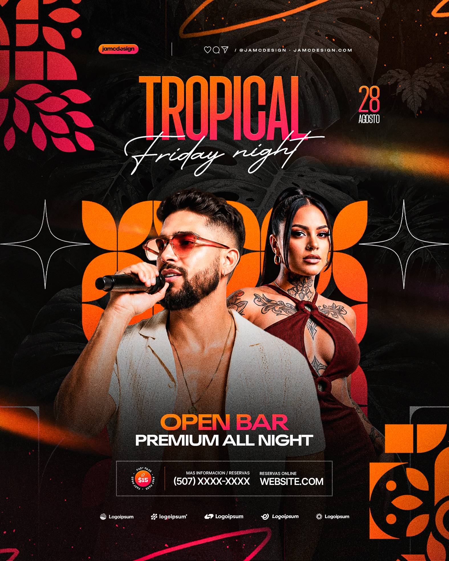 Tropical Friday Night Social Media Flyer Design Template PSD Editable