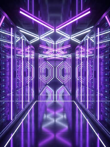 Cyberpunk Server Room Neon Corridor Background