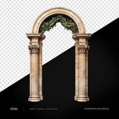 Roman Stone Arch with Green Leaves PNG Transparent Background