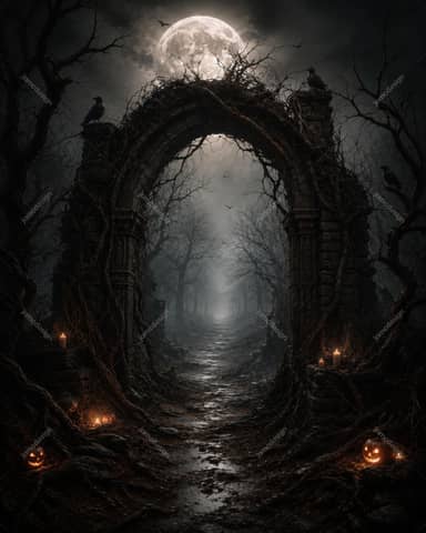 Haunted Chapel Full Moon Halloween Background