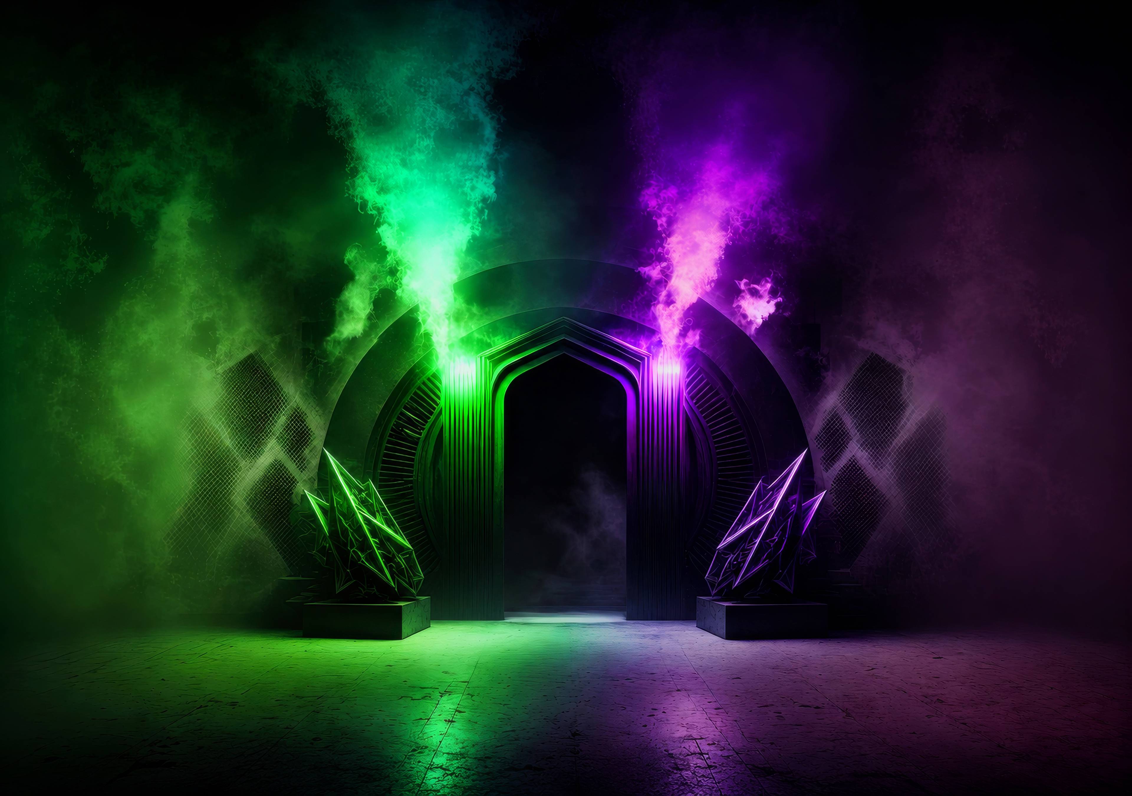 Neon Green Purple Portal Fantasy Background