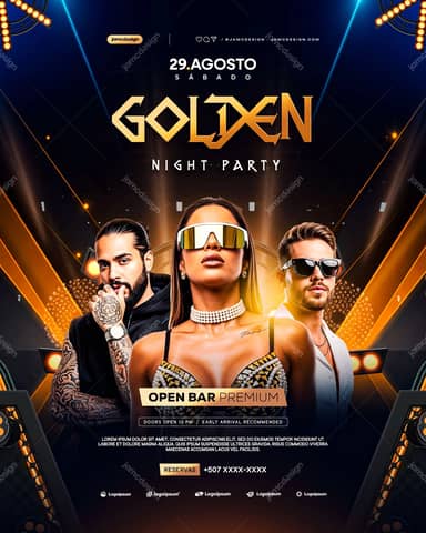 Golden Night Party Design Flyer Template PSD Editable