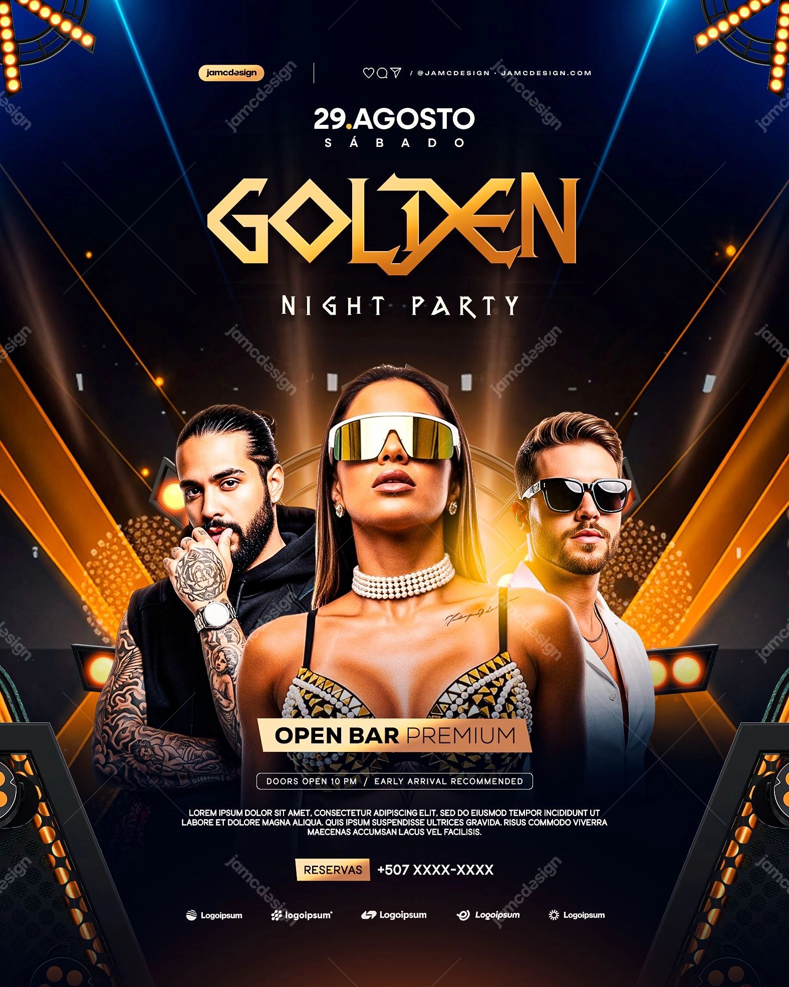 Golden Night Party Design Social Media Flyer Template PSD Editable