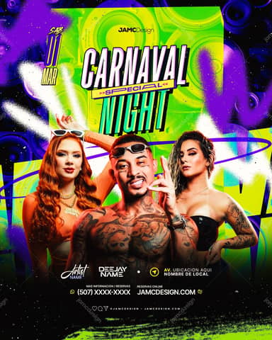 Carnaval Night Party Modèle de Flyer PSD