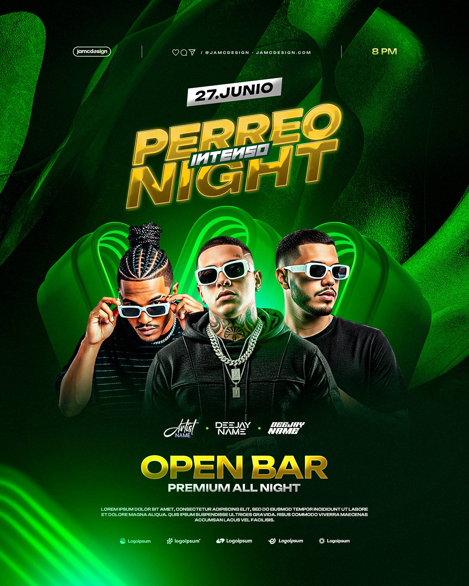 Perreo Intenso Night Flyer Template PSD Editable
