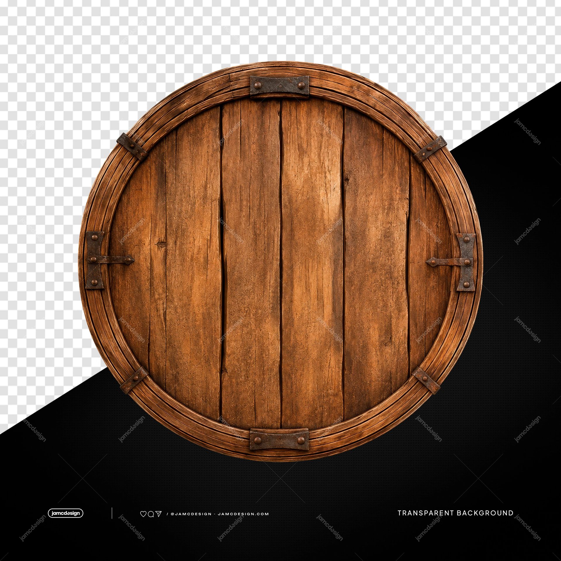 Rustic Round Wooden Warm Brown Door PNG Transparent. This PNG transparent object shows a rustic round wooden door made from warm brown planks