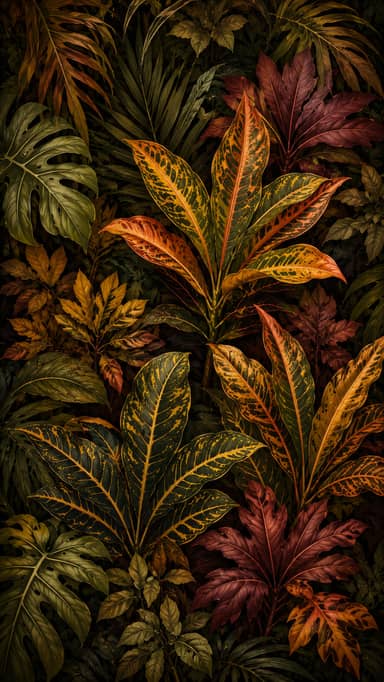 Autumn Tropical Croton Leaves Botanical Background