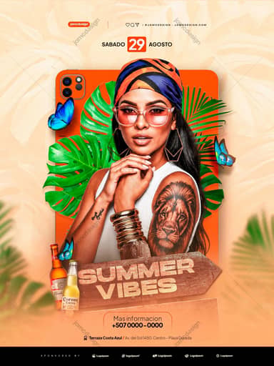 Summer Vibes Tropical Woman Flyer PSD