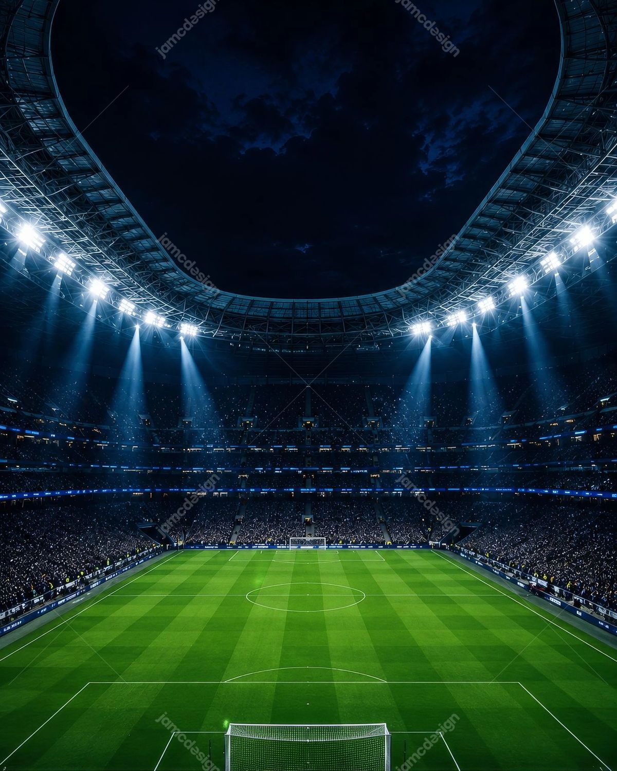 Illuminated Soccer Stadium with Open Roof Background