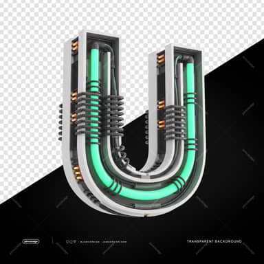 Neon Industrial Futurista 3D Letra U PNG Fundo Transparente