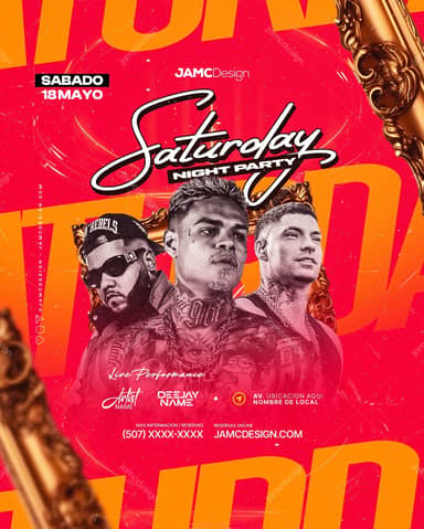 Modelo de Flyer Festa de Sábado À Noite PSD