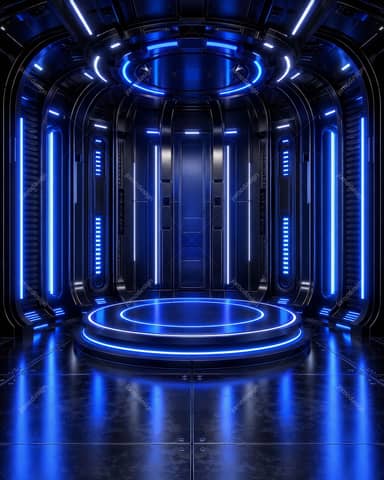Fundo Sala de Palco Circular Azul Cyber Neon