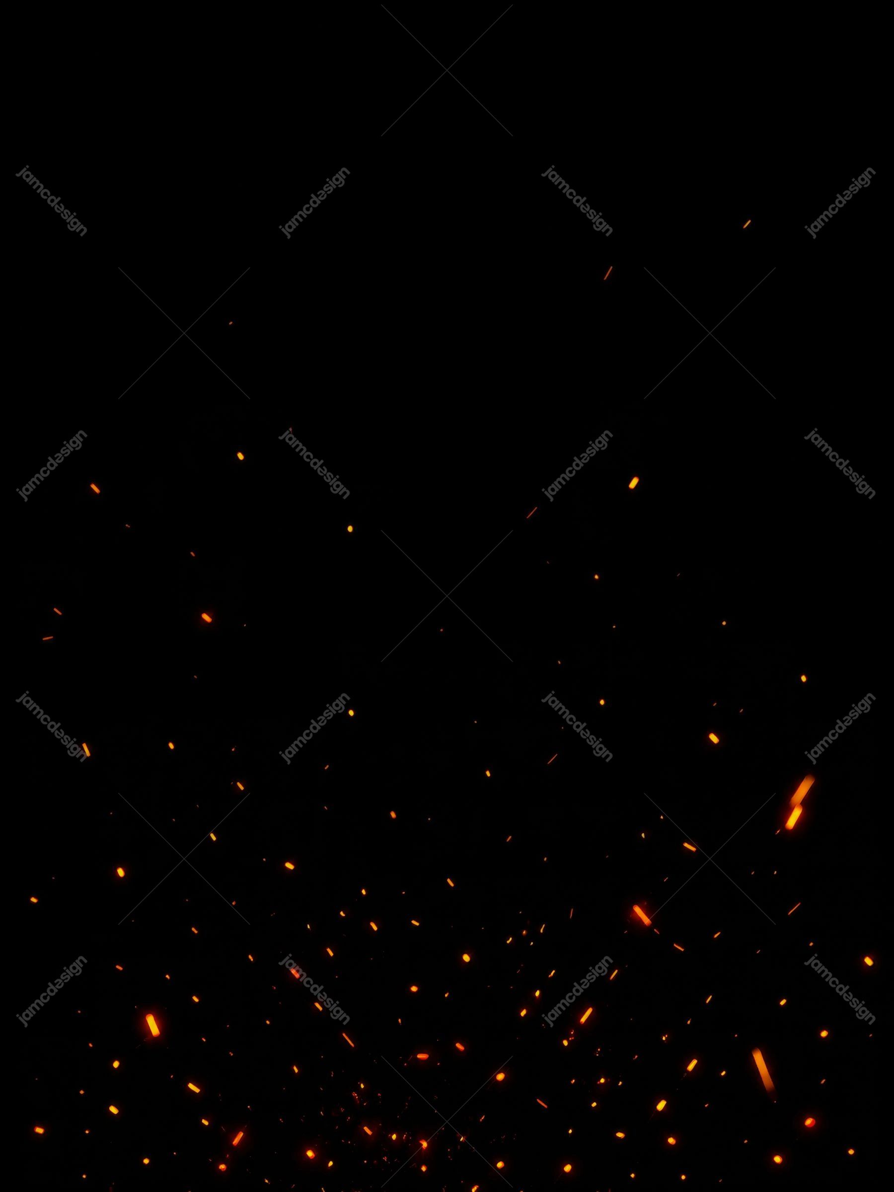 Subtle Floating Sparks On Black Orange Ember Glow Background Texture. JPG texture showing sparse orange sparks floating upward against a deep black background