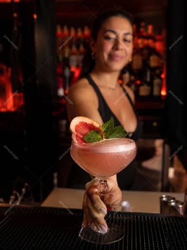 Pink Cocktail With Mint Served At Night Bar Warm Red Bartender JPG