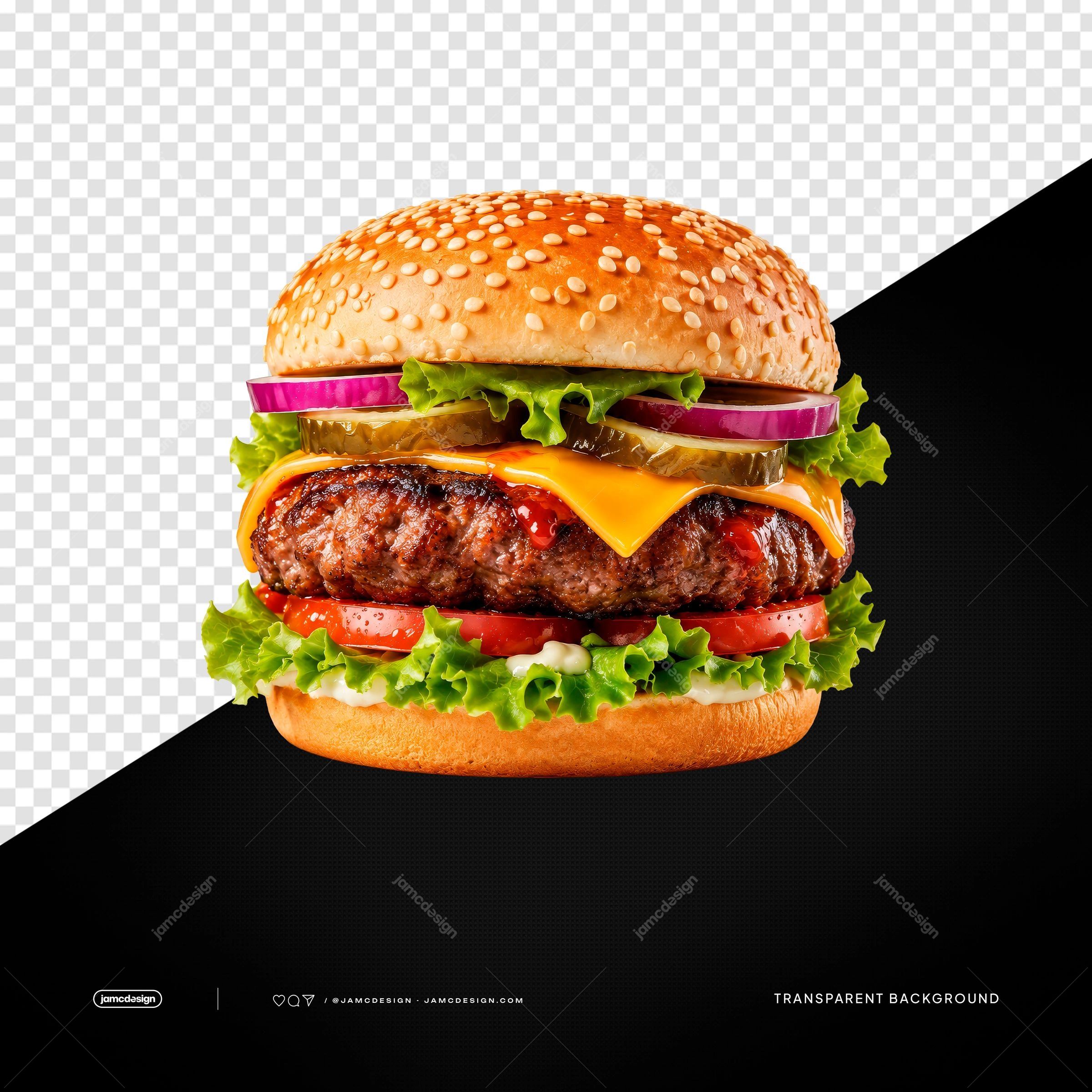 Juicy Gourmet Cheeseburger with Cheese PNG Transparent Background