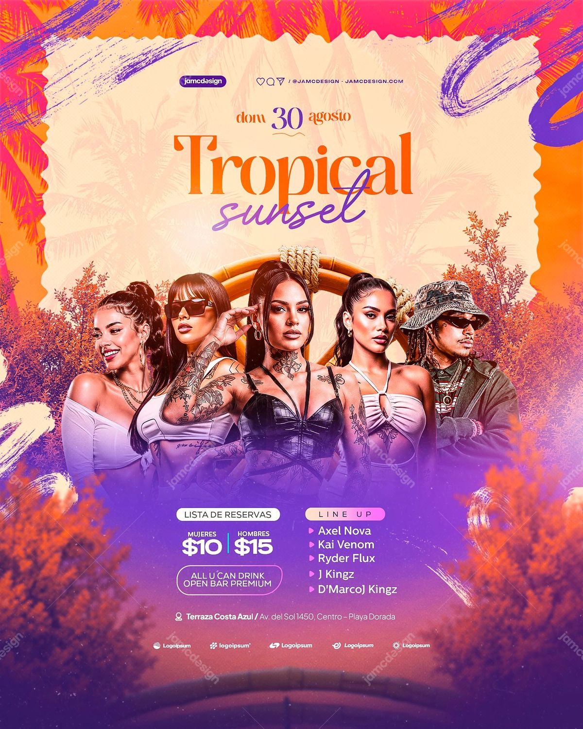 Tropical Sunset Event Flyer Template PSD Editable