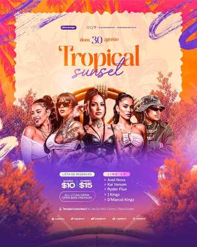 Tropical Sunset Event Flyer Template PSD Editable