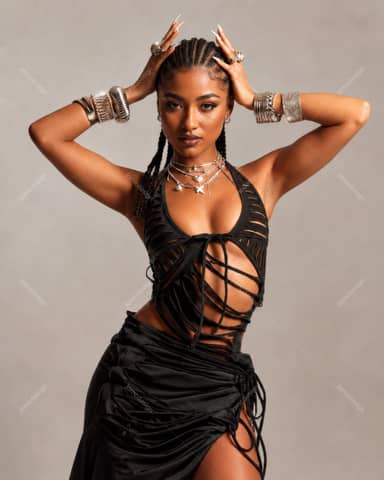 Stylish Woman In Black Fashion Outfit Portrait