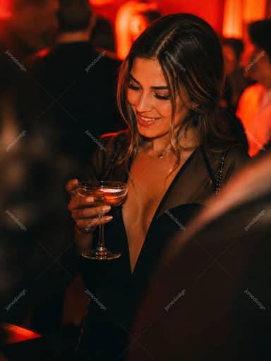 Candid Woman Holding Coupe Cocktail At Nightclub JPG