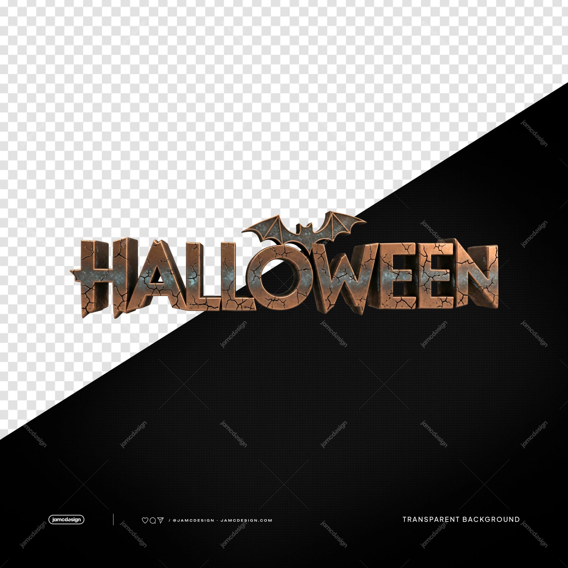 Lettering de Halloween com Asas de Morcego em Cobre PNG Transparente. Lettering de Halloween com pequenas asas de morcego