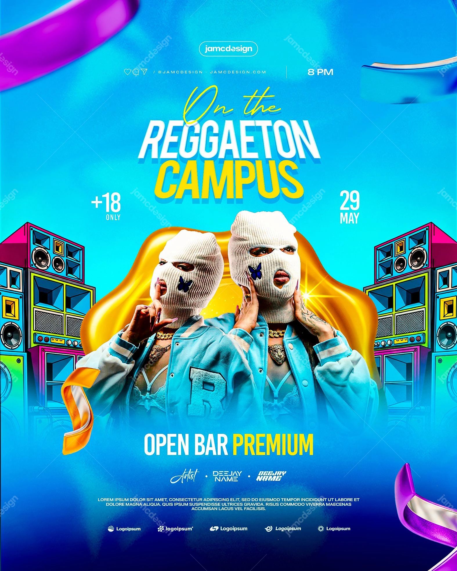 Reggaeton Campus Flyer Template PSD Editable