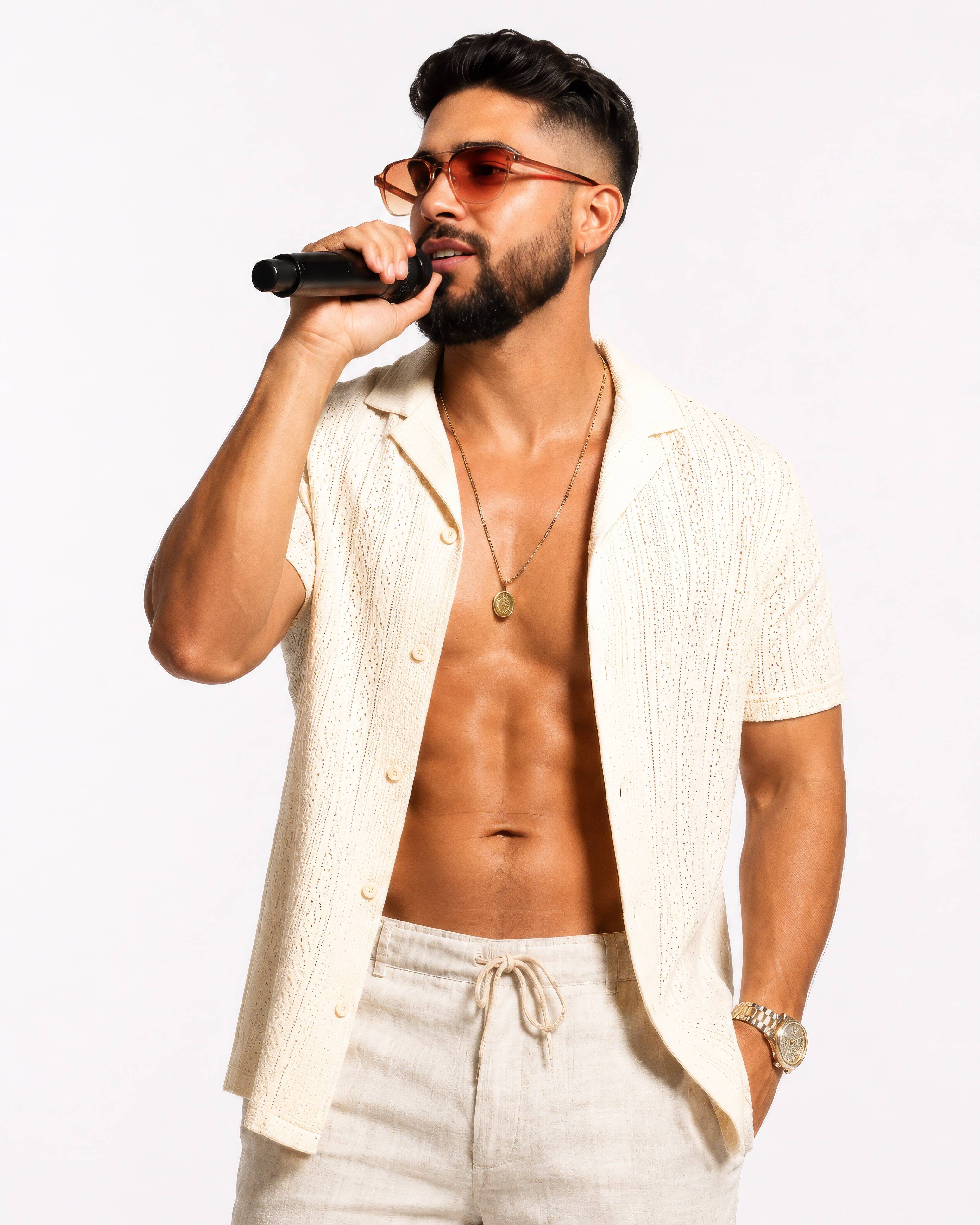 Male Singer Summer Outfit Studio Portrait