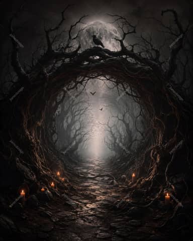 Dark Forest Moon Tunnel Halloween Background