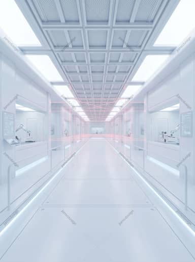 Futuristic Laboratory Bridge Laser Grid Background