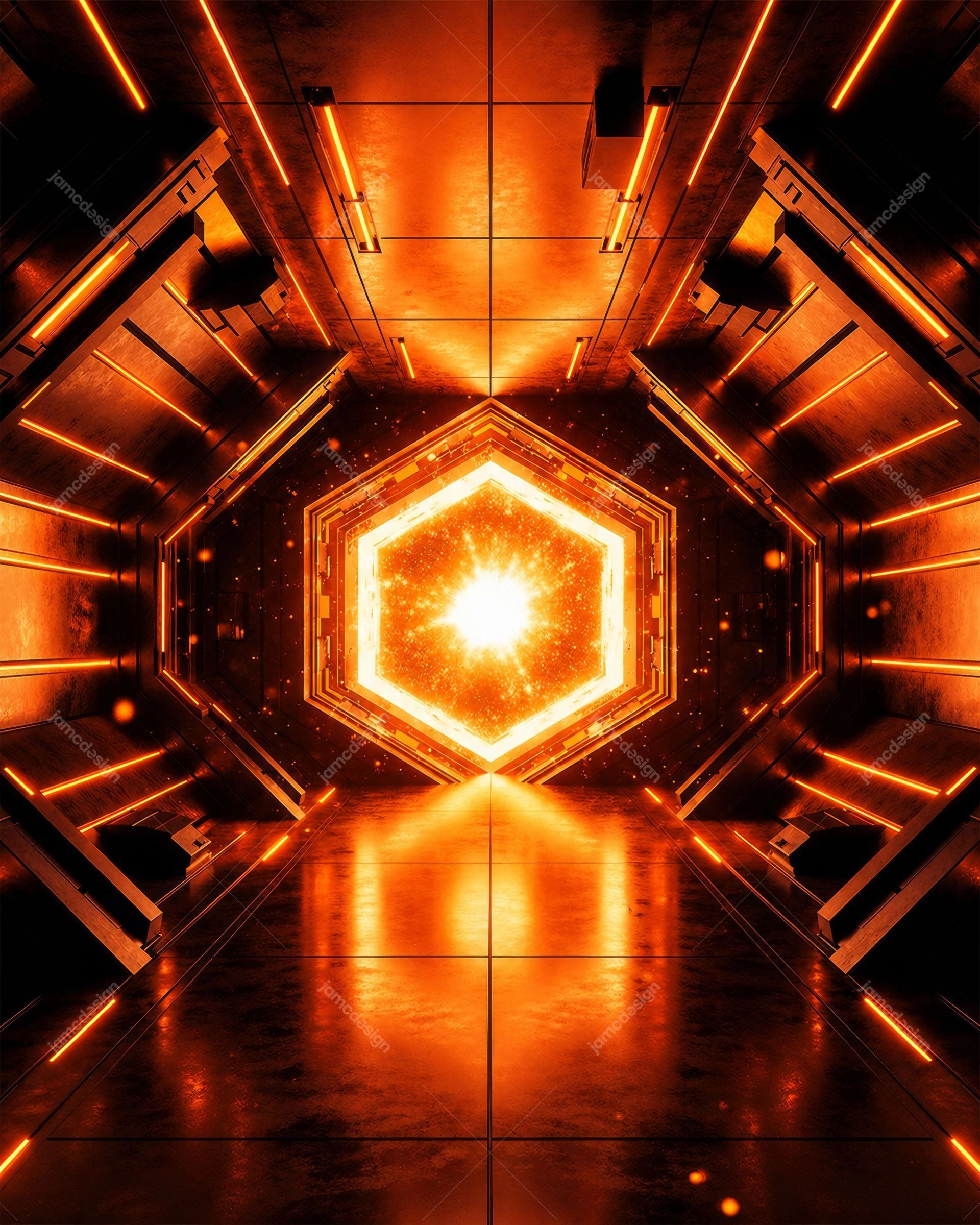 Futuristic Orange Sci-Fi Corridor Background
