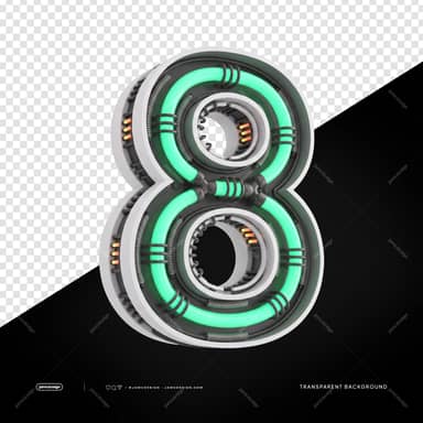 3D Futuristic Industrial Neon Number 8 PNG Transparent Background