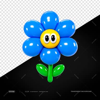 Glossy Blue Balloon Flower Character Isolated