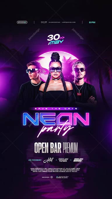 Template de Flyer Neon Party PSD Modifiable