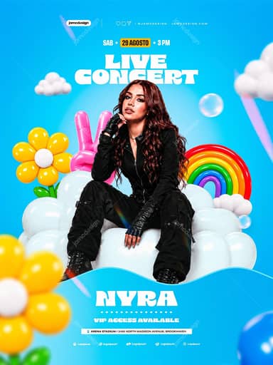 Colorful Artist Live Concert Rainbow Balloon Woman Flyer PSD