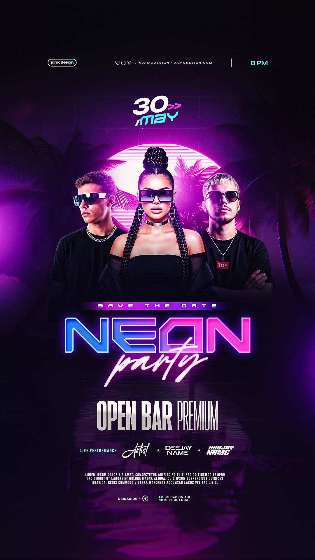 Neon Party Flyer Template PSD Editable