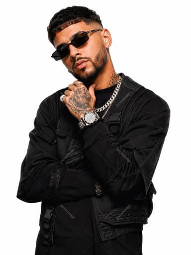 Male Reggaeton Artist Black Outfit Studio Portrait
