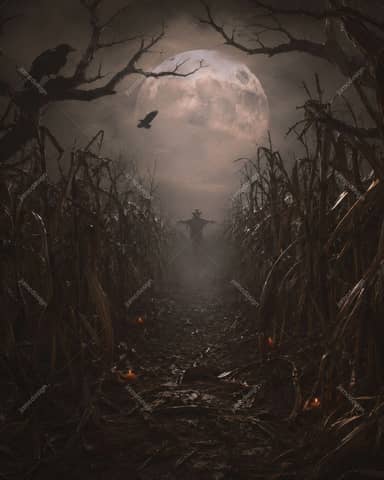Scarecrow Cornfield Full Moon Halloween Background