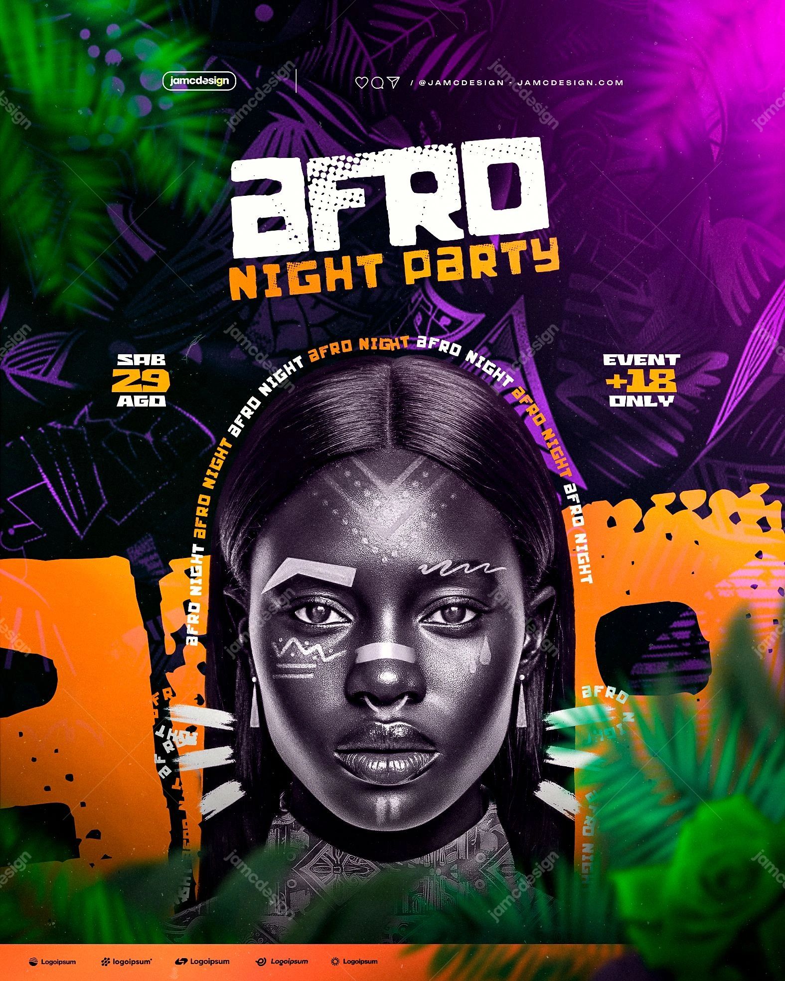 Afro Night Party Design Flyer Template PSD Editable
